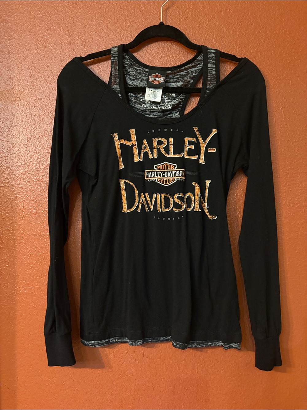 Harley-Davidson Black Long Sleeve Tee with Gold Logo